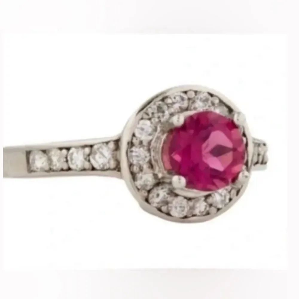 *Pink Tourmaline* 18k WG Halo Cocktail Ring Sz 6.5